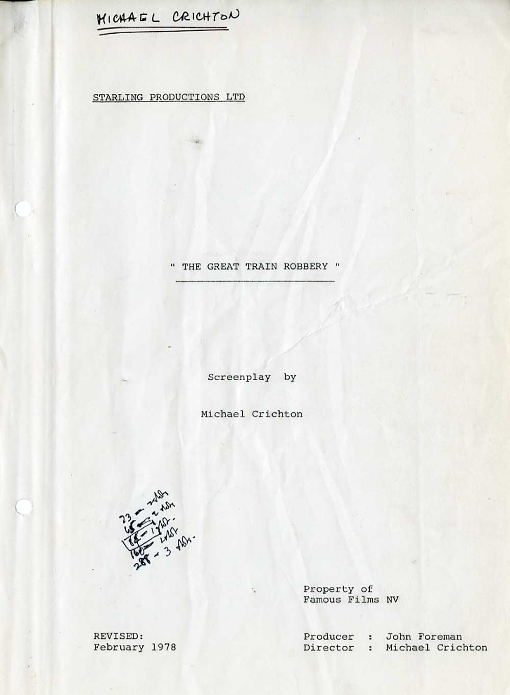 The Great Train Robbery Shooting Script Cover Page
